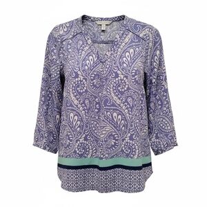 Sz Small St. Johns Bay V-neck Pullover Periwinkle Mint Lightweight 3/4 Sleeve